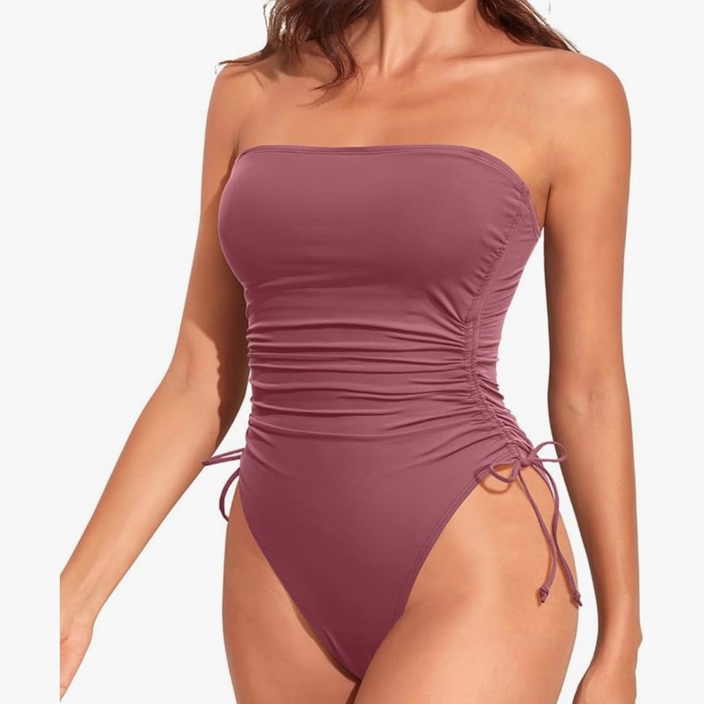 Elegant Mauve Strapless One-Piece Swimsuit